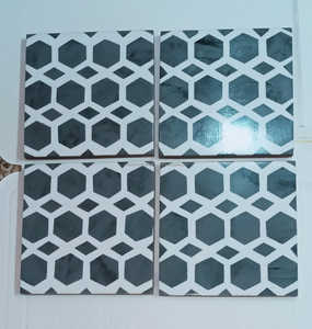 <b>Hand</b> Painted Resin Decorative Coasters Geometric Pattern Black White Artistic Home Decoration Set of 4 - Product Image 1
