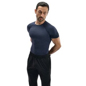T-shirt de sport bleu marine pour homme à manches courtes, col rond, coupe ajustée, respirant, idéal pour la gym, l'entraînement, la course et le fitness - Product Image 5
