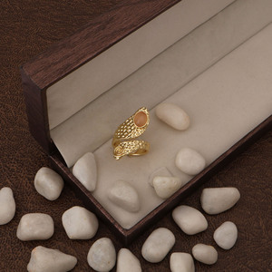 Peach Moonstone Bypass <b>Adjustable</b> <b>Ring</b>, Statement Wrap Open <b>Ring</b>, Gold Plated Hammered Twisted Band Gemstone Jewelry R - Product Image 2