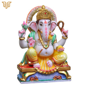 Estatua de Ganesha de Mármol Puro |   Ídolo del Dios Ganesha Hecho a Mano |   Murti de Ganpati en Mármol para Templo en Casa |   Escultura de Ganesha en Mármol - Product Image 3