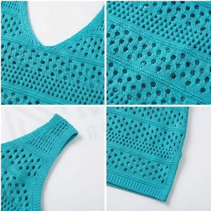 Vestido de punto turquesa para mujer, con cuello en V, sin mangas, estilo ajustado y elástico. - Product Image 6