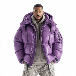 Wholesale Plus Size Puffer <b>Jackets</b> <b>Men</b> Hood <b>Long</b> Sleeve Zipper Oversize Puffer Shiny <b>Jacket</b> <b>Men's</b> Winter Warm Up Puffer <b>Jacket</b> - Product Image 2