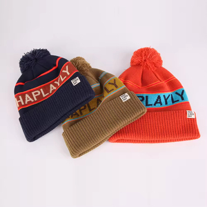 Factory Direct Beanie Hat Navy Blue with <b>Red</b> Stripe and Pom Pom Unisex Jacquard Knit Winter Cap Casual Style 56-58CM - Product Image 4
