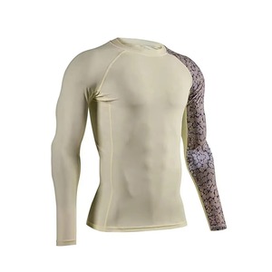 T-shirt de sport pour homme à manches longues en Spandex et Polyester, anti-bactérien, 220g, séchage rapide, uni, imprimé serpent sur les manches, type Rash Guard - Product Image 1