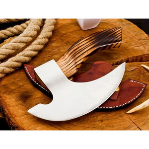 Hache à pizza Burraq personnalisée en acier au carbone, manche en bois de rose, étui en cuir, pour bricolage, extérieur, industriel, cadeau Fête des Pères - Product Image 5