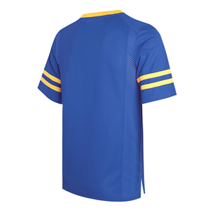 Maillot de football pour homme bleu à col en V et manches courtes avec bordure jaune, en maille respirante en polyester, vêtement de sport BRG, maillot de football américain - Product Image 6