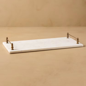 Novedosa bandeja de mármol para servir con asa de latón dorado, accesorio decorativo para el hogar, bodas y hoteles, bandejas de latón y mármol - Product Image 6