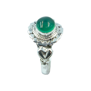925 Sterling <b>Silver</b> Green Onyx Cabochon <b>Ring</b> Handmade Vintage Boho Heart Design Adjustable <b>Statement</b> <b>Ring</b> For Women Her Unisex - Product Image 1