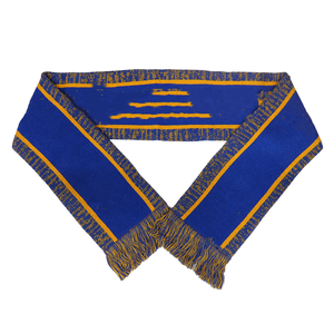 Ensemble bonnet et écharpe longs en tricot rayé bleu roi et or Sigma Rho, style universitaire, avec pompon et franges, unisexe - Product Image 2