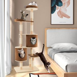 Albero di gatto in legno a 6 livelli con 2 piattaforme di condomini rimovibili e Scratcher di gatto - Product Image 2