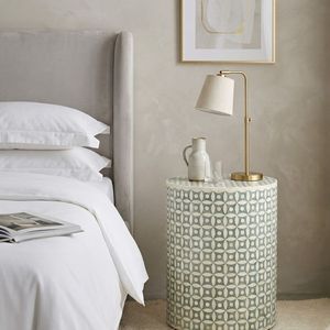 Modern Bone Inlay Nightstand Round <b>End</b> <b>Table</b> Decorative Wooden Side <b>Table</b> Living Room Furniture Custom Color - Product Image 4