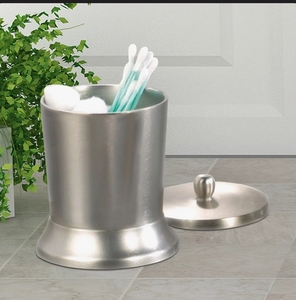 Wholesale Brushed Silver Stainless Steel Eco-Friendly Lidded Cylinder Storage <b>Jar</b> Canister Modern <b>Bathroom</b> Vanity Accessory - Product Image 1