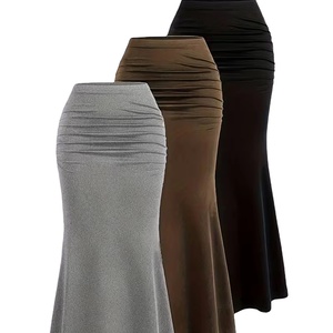 Ensemble de jupe pour femme élégant de la collection spéciale - Trois pièces, couleur unie, taille haute, détail plissé, mode automne/hiver, décontracté - Product Image 1