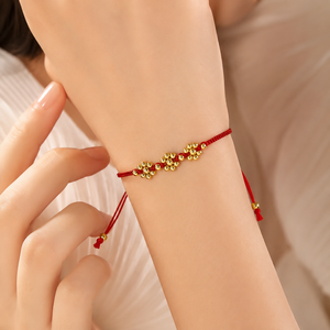 Handmade <b>Red</b> Thread Metal Ball Flower <b>Bracelet</b> Women Girls Adjustable Gold Beaded Charm Friendship Trendy Fashion Jewelry Party - Product Image 5