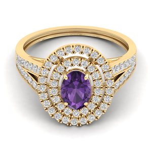 Bague Halo REYES personnalisée en argent sterling 925 avec améthyste naturelle taille ovale 0,75 carat et moissanite certifiée GRA - Product Image 6