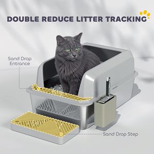 Lettiera per Gatti XL in Acciaio Inossidabile con Bordi Alti, Anti-Perdita di Urina, Paletta Antiaderente in ABS e Supporto, Include Paletta in Metallo - Product Image 6