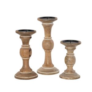 Juego de Portavelas de Madera Blanqueada, Trío de Candelabros de Madera Torneados a Mano - Product Image 5
