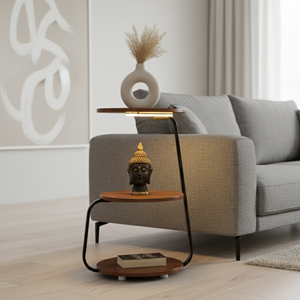 Mesita de Noche Moderna de Madera Maciza de Acacia con Luz LED |   Mesita de Noche Minimalista Premium con 3 Cajones para Dormitorio y Uso Hospitalario - Product Image 2