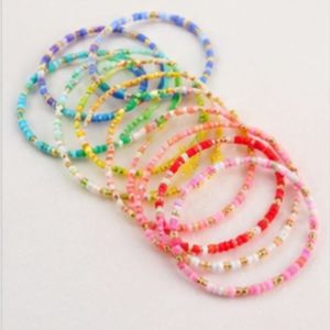 Colorful 14K Gold Plated Plastic <b>Beaded</b> Stackable Bracelets <b>Set</b> Handmade Stretch Friendship Bangles Geometric for Women Party - Product Image 5