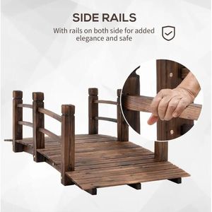 Pont de jardin en bois de 1,5 m avec finition teintée en arc et balustrades pour l'aménagement paysager et la terrasse, idéal pour l'arrière-cour - Product Image 6