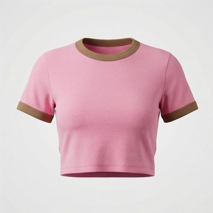 T-shirt court en coton personnalisé pour femme, coupe ajustée, col rond, idéal pour l'été, le streetwear, le fitness et l'entraînement sportif - Product Image 1