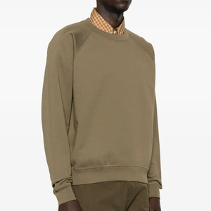 Sweat-shirt pour femme, col rond, couleur olive, manches longues, couleur unie, tricoté en coton respirant, broderie écologique sur le devant, printemps-hiver - Product Image 4