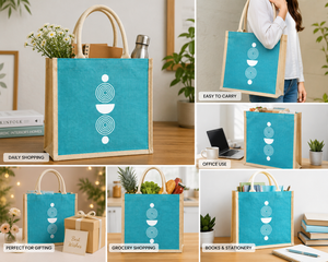 Geometric Pattern Eco-Friendly Jute Tote <b>Bag</b> <b>Medium</b> <b>Size</b> Top Handle Beach & Groceries Shopping <b>Bag</b> - Product Image 5