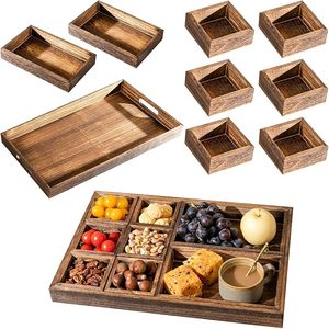 Plateau de service en bois avec poignées, assiettes rectangulaires à 8 compartiments, plateau ottoman pour salon, utilisé pour la table basse - Product Image 3