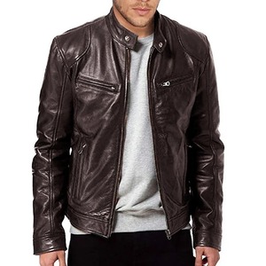 Chaqueta de cuero PU informal para hombre, corte ajustado, estilo motociclista, a prueba de viento, con solapa, chaqueta moderna para hombre - Product Image 1