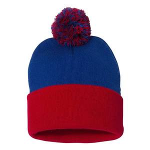 Bonnet d'hiver unisexe en coton rayé 56-58CM respirant et imperméable avec pompon tricoté pour adulte, décontracté, rouge, noir, blanc - Product Image 4