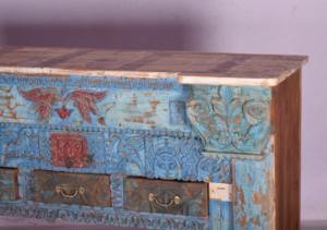 MEJOR COLECCIÓN DE MUEBLES DE MADERA TALLADA A MANO, MESA DE CONSOLA CON 3 GAVETAS, ARTE ANTIGUO DEL HIMALAYA - Product Image 3