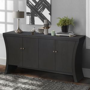 Aparador Industrial Refinado de 4 Puertas en Negro Sólido, Diseño de Almacenamiento Avanzado con Cierres de Bronce y Patas de Arco de Madera, Mesas Consola - Product Image 3