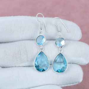 Boucles d'oreilles pendantes en apatite, argent sterling 925, bijoux bohèmes faits à la main, boucles d'oreilles pendantes pour femmes, vente en gros - Product Image 1