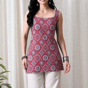 Teal Floral Printed <b>Indian</b> Pakistani Set Sleeveless Square Neck Women <b>Top</b> Dress Casual Summer Wear By AARIKA Textile - Product Image 6