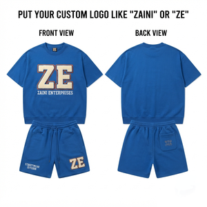 ZAINI Men's Summer Casual T-Shirt <b>Shorts</b> <b>Set</b> 280 GSM 100% Polyester Breathable Fabric Hand Embroidery Logo Front Position Crew - Product Image 1