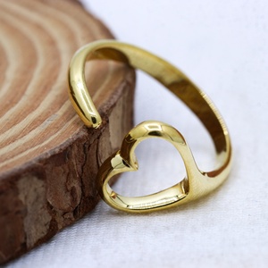Wholesale 925 Solid Sterling <b>Silver</b> 18K Yellow Gold Plated Open Heart <b>Adjustable</b> <b>Ring</b> Memoria Jewels - Product Image 1