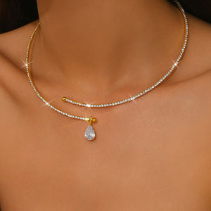 Colliers et bijoux simples très tendance d'Europe et d'Amérique pour banquets et soirées quotidiennes, avec pierres pour femmes, bijoux de fête - Product Image 2