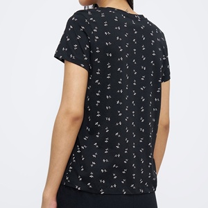T-shirt décontracté d'été pour femme en jersey de coton imprimé, col en V, manches courtes, avec détail troué, tissu respirant, coupe classique - Product Image 3
