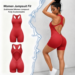 Combinaison de yoga pour femme, rouge, taille haute, sexy, col en V, à bretelles, couleur unie, longueur intégrale, effet ventre plat, respirante, en Spandex/Polyester - Product Image 1