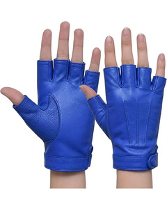 Unisex Half Finger Blue Sheep Leather <b>Driving</b> <b>Gloves</b> Adjustable Wrist Strap All Seasons Use and Comfortable - Product Image 6