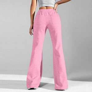 Leggings évasés pour femmes avec logo personnalisé, taille haute, coupe bootcut, pantalon de sport avec poches zippées et cordon de serrage – Vente en gros - Product Image 3