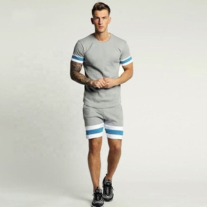 T-shirt et Shorts pour hommes, ensemble double taille slim, Design personnalisé, avec nervures, été 2022 - Product Image 4