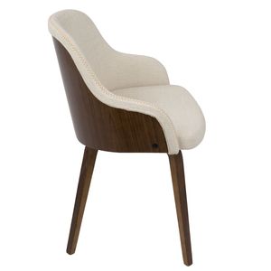 Set di 2 Sedie da Pranzo/Accento in Stile Mid-Century Moderno Bacci, in Legno di Noce e Tessuto Crema, Arredamento Moderno per la Casa - Product Image 3