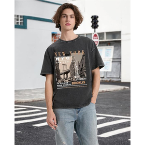 T-shirt graphique oversize pour homme, style vintage délavé, coton, New York Los Angeles, streetwear, tee-shirt décontracté - Product Image 5