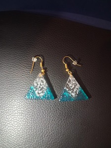 Handmade Resin <b>Triangle</b> Earrings Blue Silver Gradient Fashion Jewelry Gold Hook Dangle Earrings - Product Image 2
