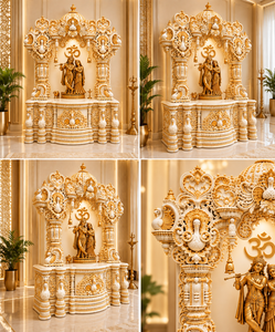 Temple hindou Radha Krishna en teck sculpté à la main, style paon traditionnel, blanc et or, pour la maison, Royaume-Uni - Product Image 6