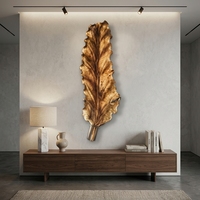 Sculpture murale en bois artisanale en forme de feuille longue, décoration botanique moderne, plaque décorative pour la maison, cadeau d'anniversaire