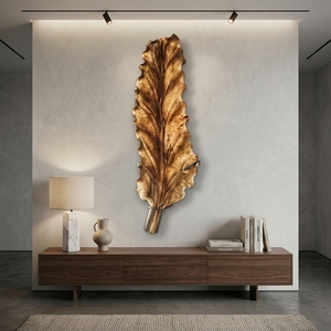 Leaf Lembar Long Handcrafted <b>Wooden</b> Leaf Wall Sculpture <b>Rustic</b> Botanical Decorative Carving Home Decor Accent Plaque Display Art - Product Image 4