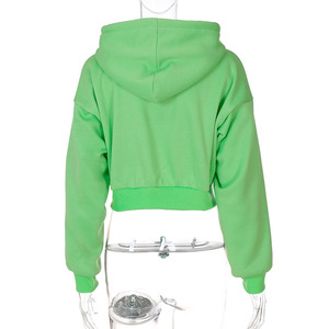 Women's Oversized Green <b>Zip</b>-<b>Up</b> Hoodie <b>Cropped</b> Sweatshirt Drop-Shoulder Solid Color Knitted Cotton Autumn Wear - Product Image 2