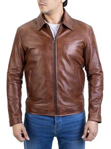 Genuine Coated <b>Stand</b> Collar Hooded Vintage Style Distressed Faded Real Cowhide Leather Jacket with Front Logo for Men - Product Image 3